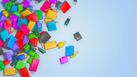 scattered suitcases of different colors. 3d renderingの写真素材