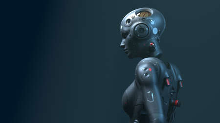 robot woman, sci-fi woman digital world of the future of neural networks and the artificial intelligence 3d renderの写真素材