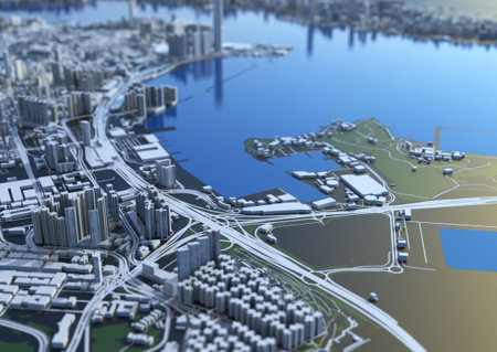 big city view. illustration in casual graphic design. fragment hong kong 3d render