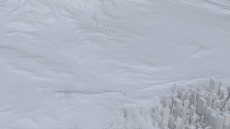 big city in the mountains top view. illustration in casual graphic design. fragments New York 3D...