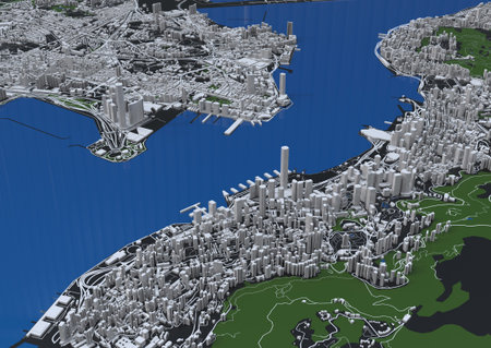 big city view. illustration in casual graphic design. fragment hong kong 3d render