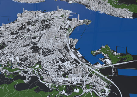 big city view. illustration in casual graphic design. fragment hong kong 3d render