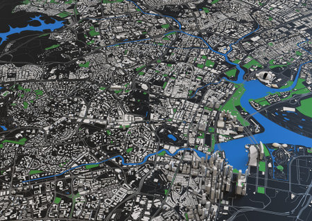 big city view. illustration in casual graphic design. fragment hong kong 3d render