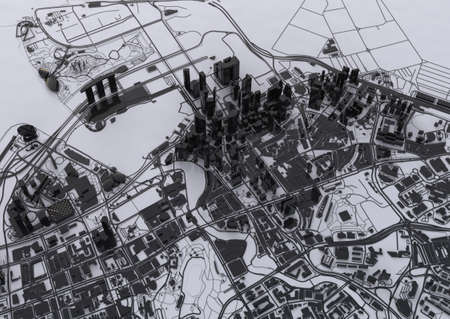 big city view. illustration in casual graphic design. fragment of singapore 3d renderの写真素材