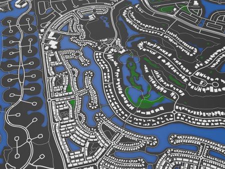 top view of the big city. illustration in casual graphic design. fragment of dubai 3d render