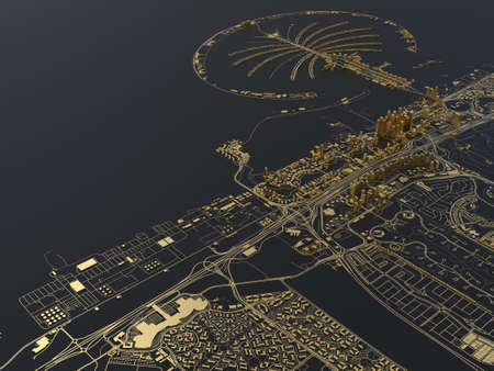 top view of the big city. illustration in casual graphic design. fragment of dubai 3d renderの写真素材