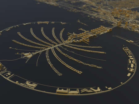 top view of the big city. illustration in casual graphic design. fragment of dubai 3d renderの写真素材
