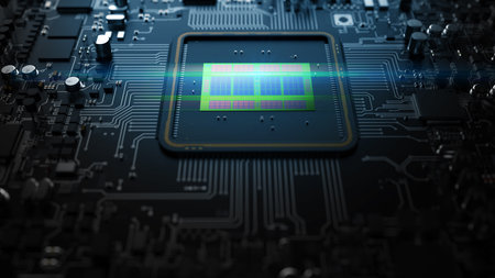 a fragment of computer hardware components. powerful cpu on a chipの写真素材