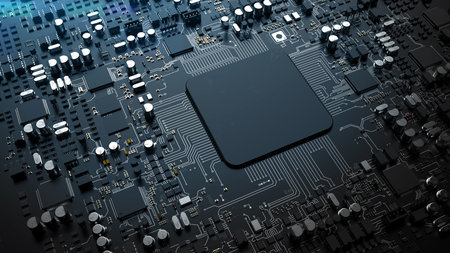 a fragment of computer hardware components. powerful cpu on a chip