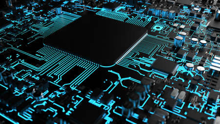 a fragment of computer hardware components. powerful cpu on a chipの写真素材