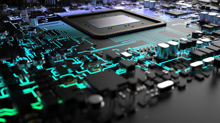 a fragment of computer hardware components. the inside of a powerful processor
