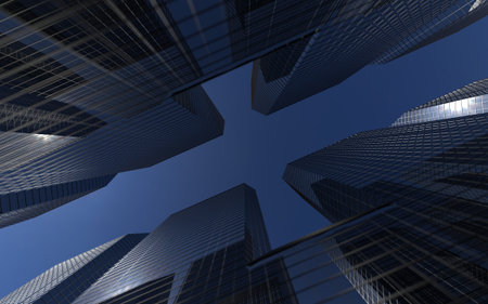 modern high rise buildings against the sky. 3d illustration on the theme of business success and...