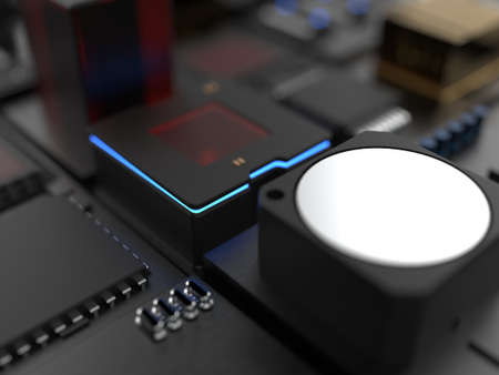 details of computer circuit boards close up. 3d render on the topic of computingの写真素材
