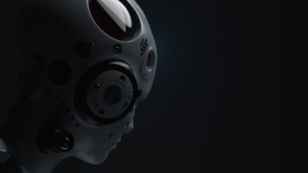 robot head on dark background