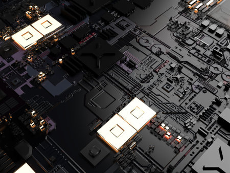 computer spare parts. abstraction close-up. 3d render on the topic of technology