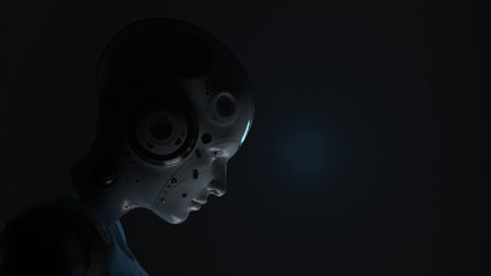 robot head on dark background