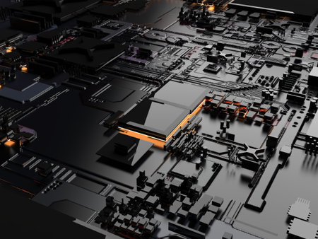 abstract details of computer parts close-up. 3d render on the topic of technology