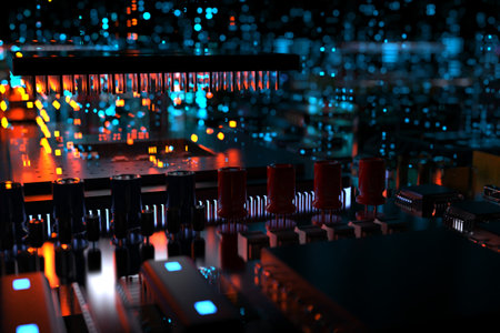 A processor chip on a motherboard is a printed circuit board with microchips, processors and other...