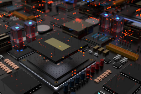 A processor chip on a motherboard is a printed circuit board with microchips, processors and other...