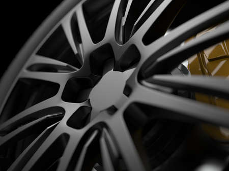 auto wheel with chrome disks close-up on a dark background. 3d renderingの写真素材