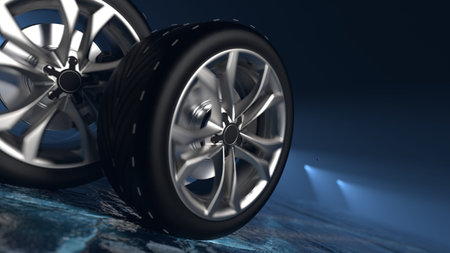 Winter tires on ice. car safety and driving concept