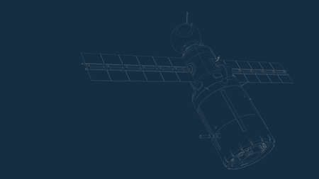 drafting silhouette of a spaceship and its parts on a blue backgroundの写真素材