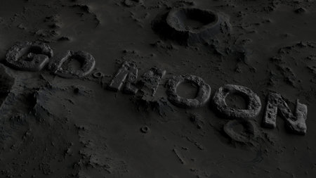 the surface of the moon in craters with the inscription go moon close-up