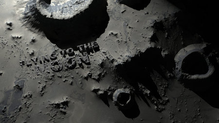 the surface of the moon with craters with the text flying to the moon