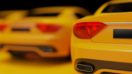auto yellow. 3d illustration of fragments of vehicles on a yellow background.
