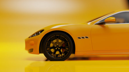 auto yellow. 3d illustration of fragments of vehicles on a yellow background.