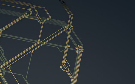 processor chip on a printed circuit board in red backlight. 3d illustration on the topic of...