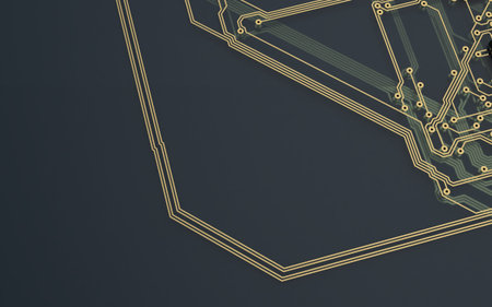 processor chip on a printed circuit board in red backlight. 3d illustration on the topic of...