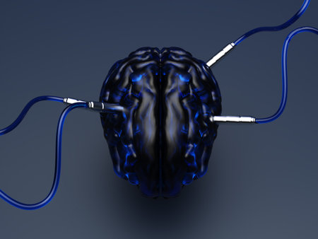 artificial intelligence. image of the brain with different dachiks connected to it transmitting or receiving data signalsの写真素材