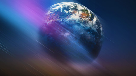 earth globe among space cosmos futuristic illustrationの写真素材