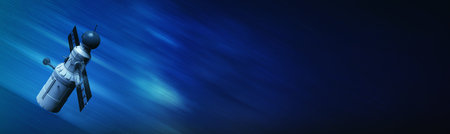 global satellite system. Communication satellite on futuristic space background