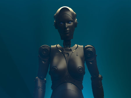 robot woman on uniform background. abstraction on the topic of technology and games. 3d illustration