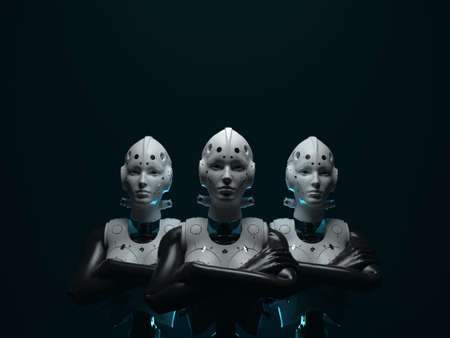robots of the future. portrait of terekh robots women. abstraction on the topic of technology and games. 3d illustrationの写真素材