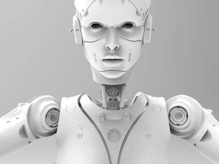 robot woman on a light background. abstraction on the topic of technology and games. 3d illustrationの写真素材