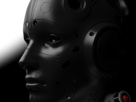 portrait of a robot woman close up. abstraction on the topic of technology and games. 3d...