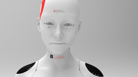 portraits of a female robot on a neutral background concept of robotics and artificial intelligence