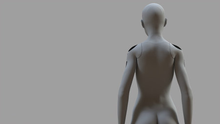 portraits of a female robot on a neutral background concept of robotics and artificial intelligence