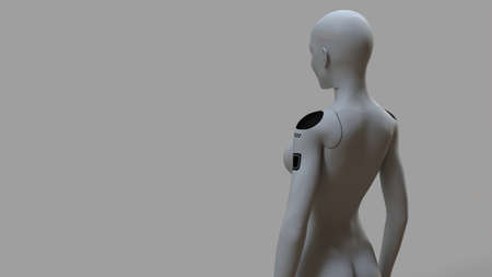 portraits of a female robot on a neutral background concept of robotics and artificial intelligenceの写真素材