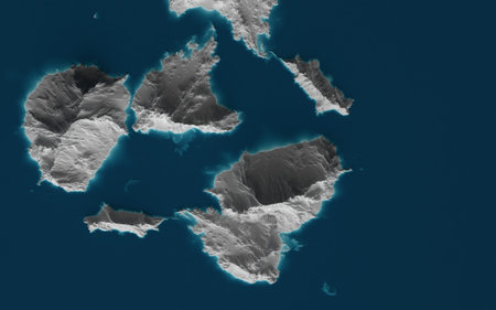 graphic landscape, casual depiction of islands in the ocean