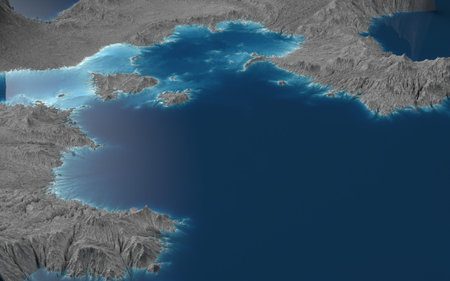 graphic landscape, casual depiction of islands in the ocean