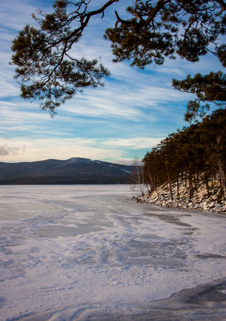 winter landscape on the lake. South Urals. Russia.