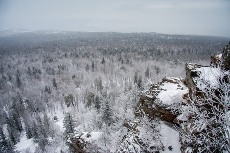 rocks winter landscape. Ural mountains. Russia.の写真素材