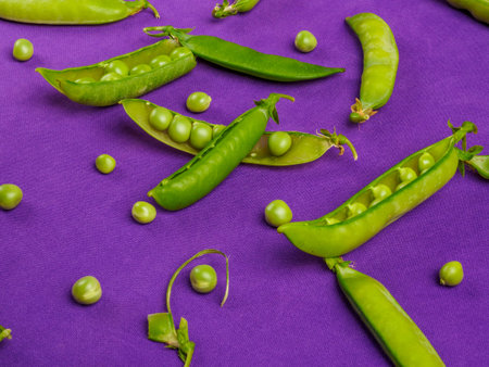 Green pea on rustic colorful background.
