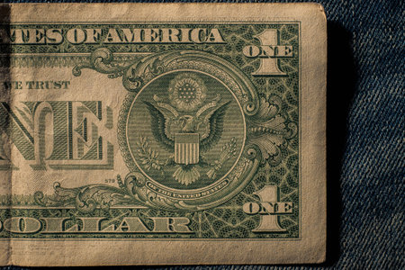 Amarican money Dollar in blue jeans pocket denim background texture.
