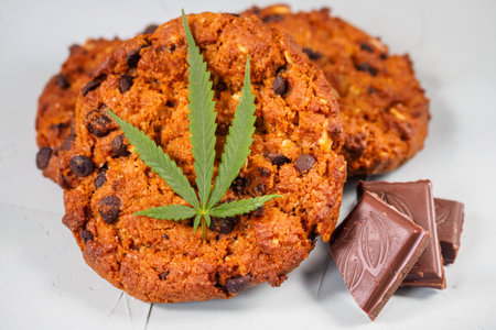 Delicious homemade Chocolate chip Cookies with CBD cannabis and