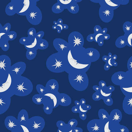 Blue seamless pattern with moon and stars.のイラスト素材